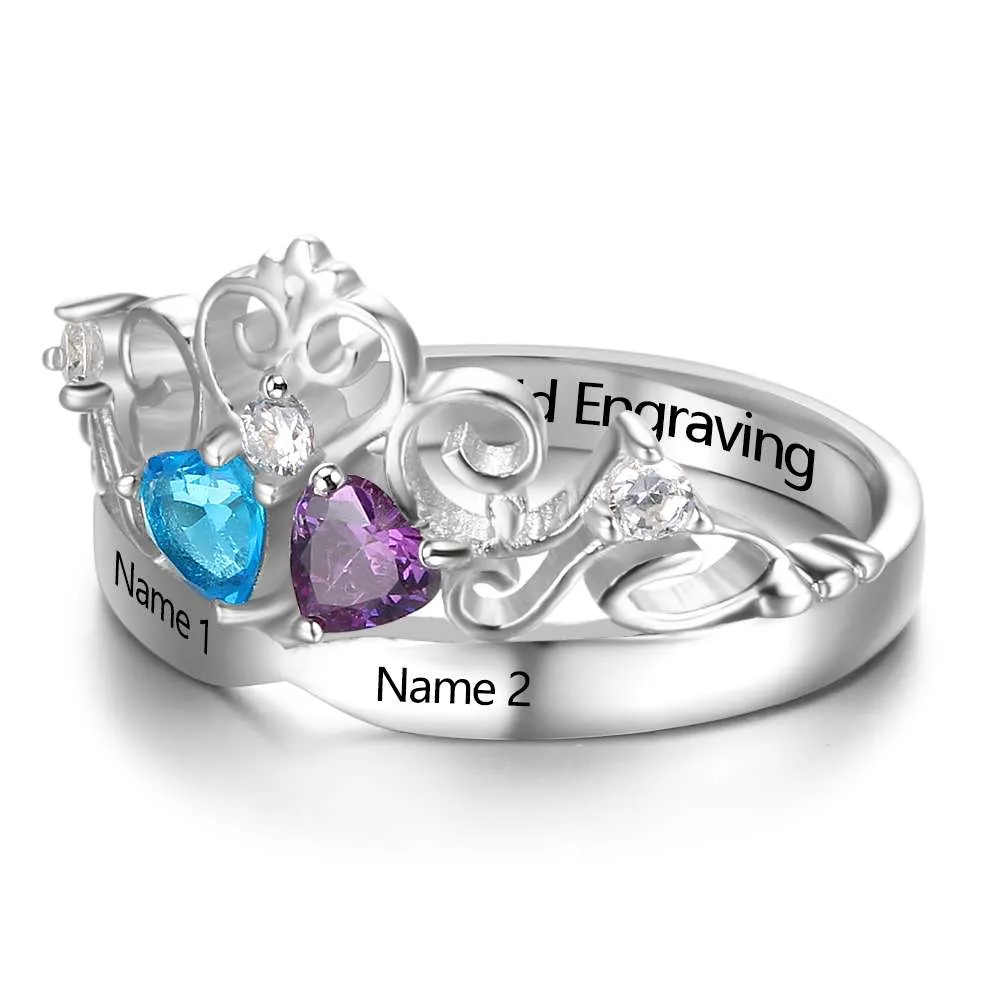 Art Pattern Crown Birthstone Ring 925 Sterling Silver Party Rings Engrave Name Anniversary Personalize Gift