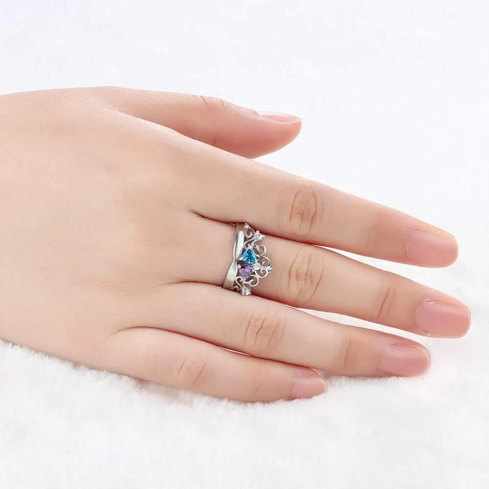 Art Pattern Crown Birthstone Ring 925 Sterling Silver Party Rings Engrave Name Anniversary Personalize Gift