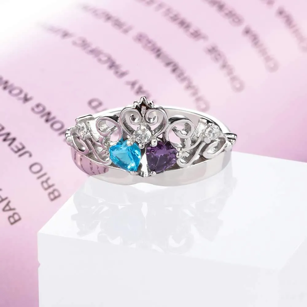 Art Pattern Crown Birthstone Ring 925 Sterling Silver Party Rings Engrave Name Anniversary Personalize Gift