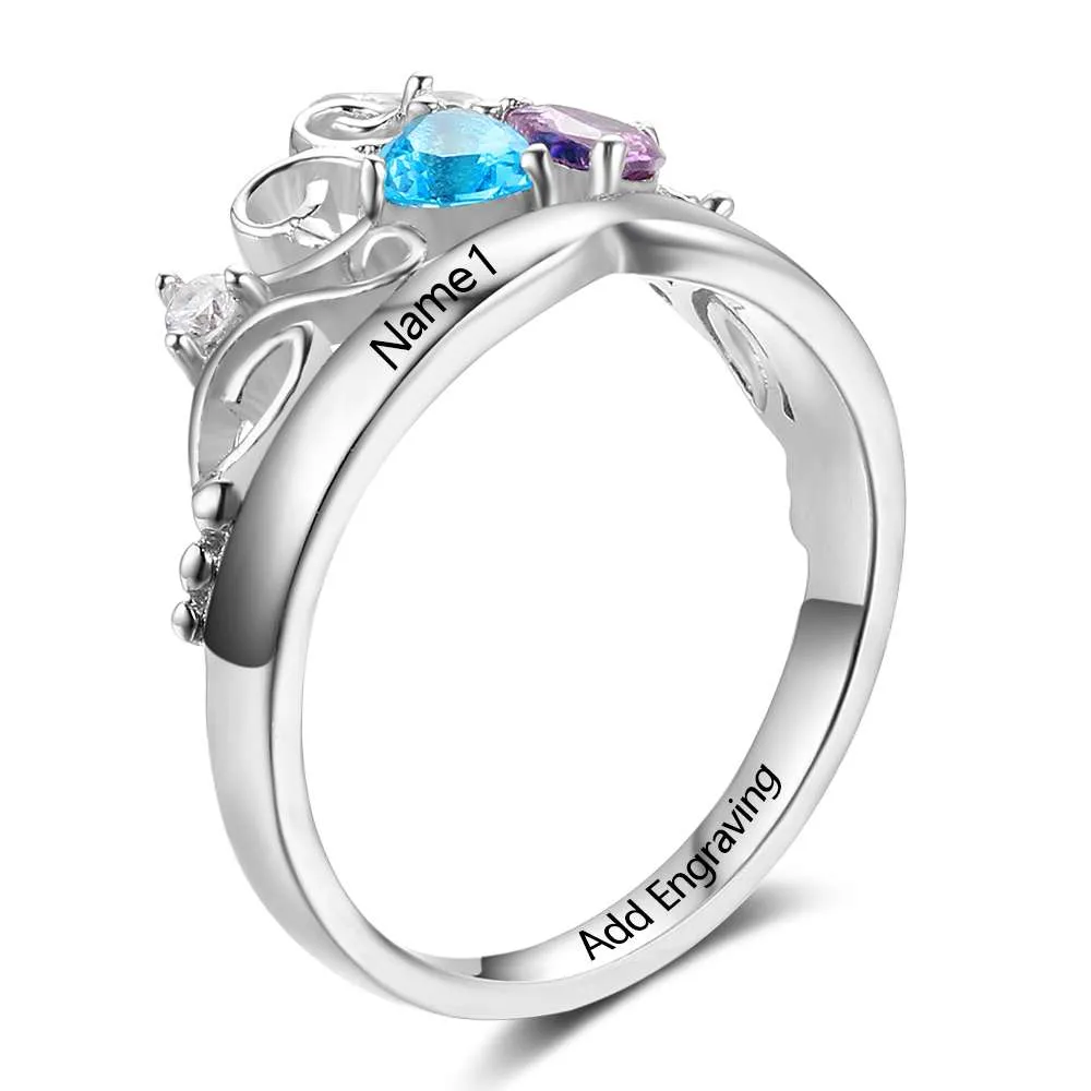 Art Pattern Crown Birthstone Ring 925 Sterling Silver Party Rings Engrave Name Anniversary Personalize Gift