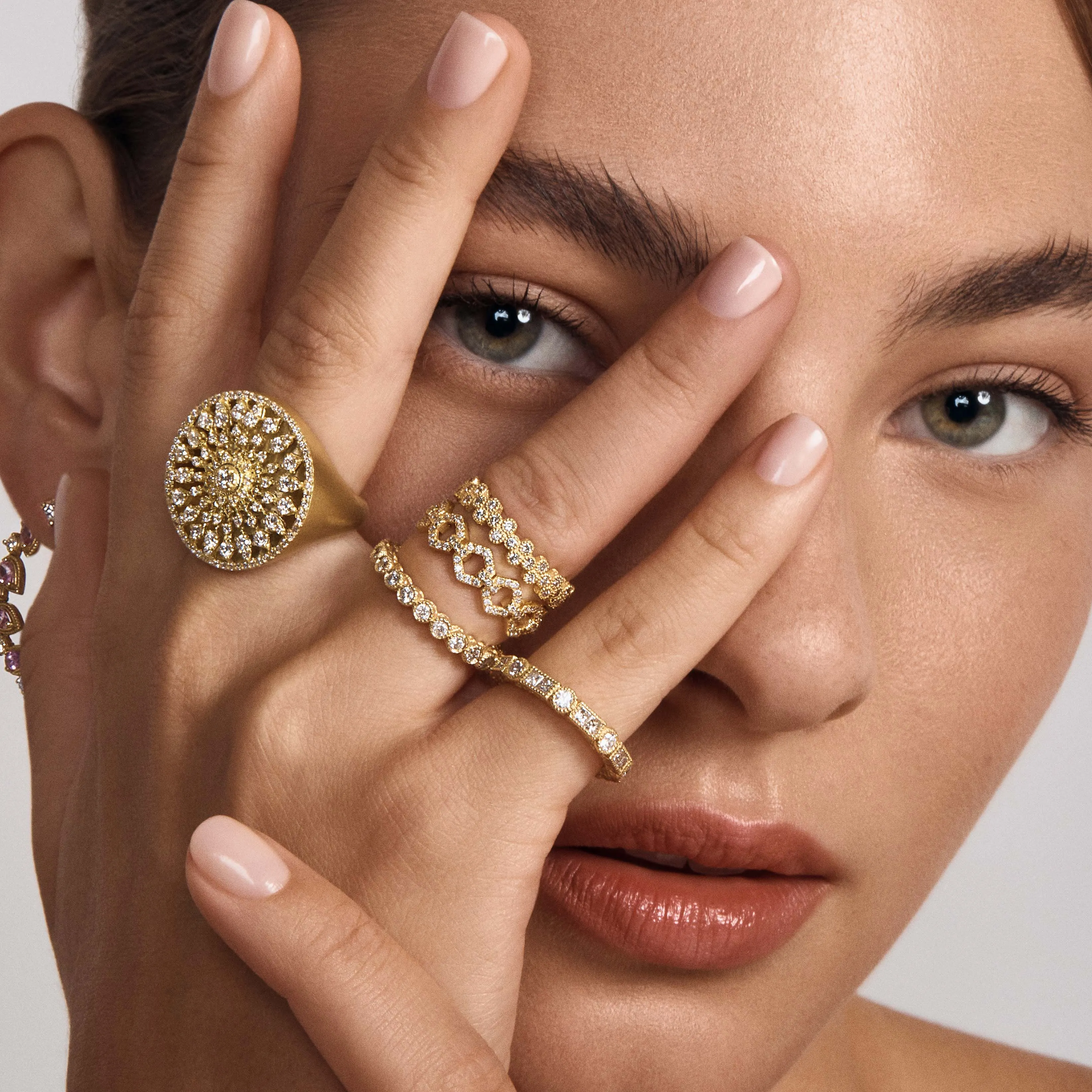 Baguette & Round Diamond Bezel Stack Ring