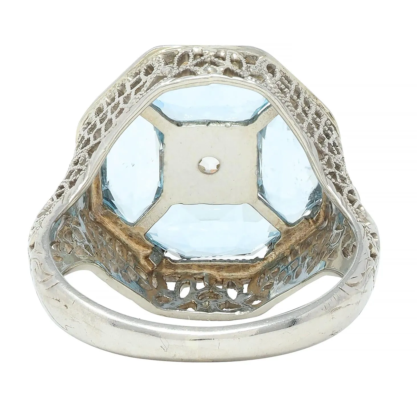 Belais Edwardian Diamond Aquamarine 14 Karat White Gold Antique Dragonfly Ring