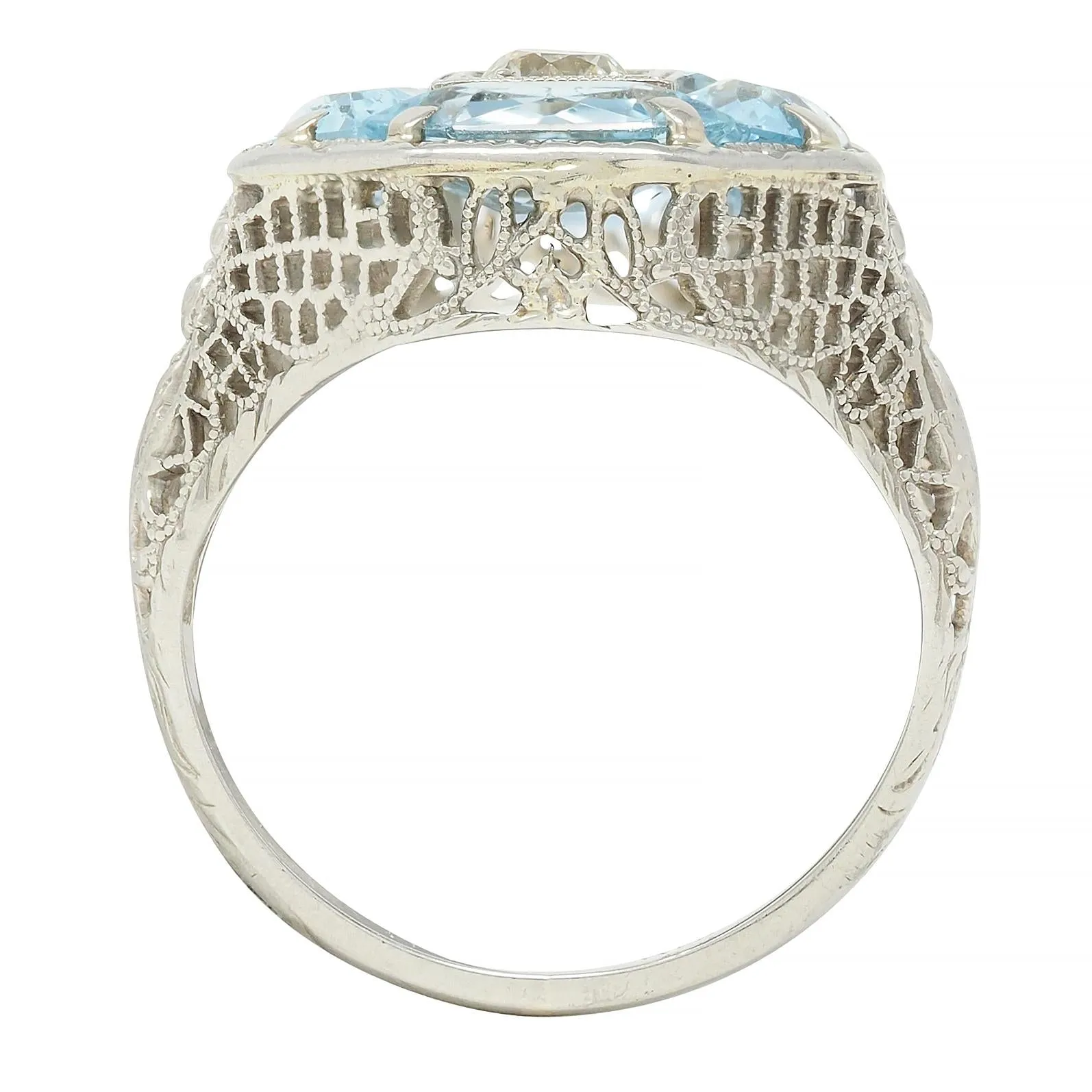 Belais Edwardian Diamond Aquamarine 14 Karat White Gold Antique Dragonfly Ring