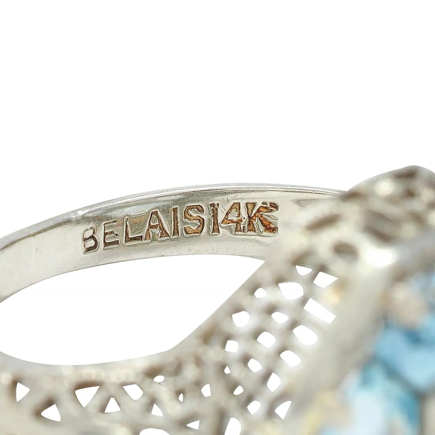 Belais Edwardian Diamond Aquamarine 14 Karat White Gold Antique Dragonfly Ring