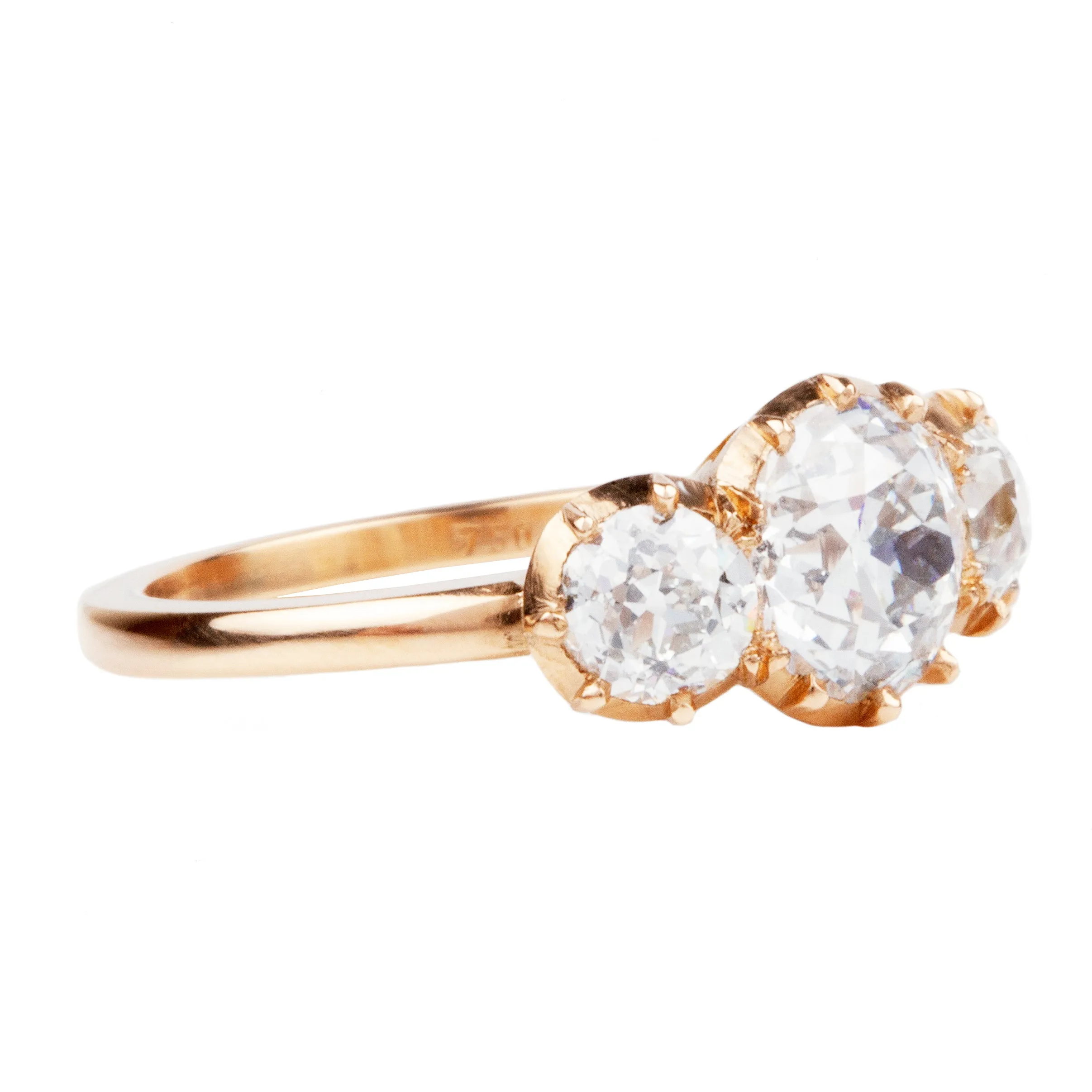 Bell & Bird Signature Cutaway Old European Cut Three Stone Diamond Ring