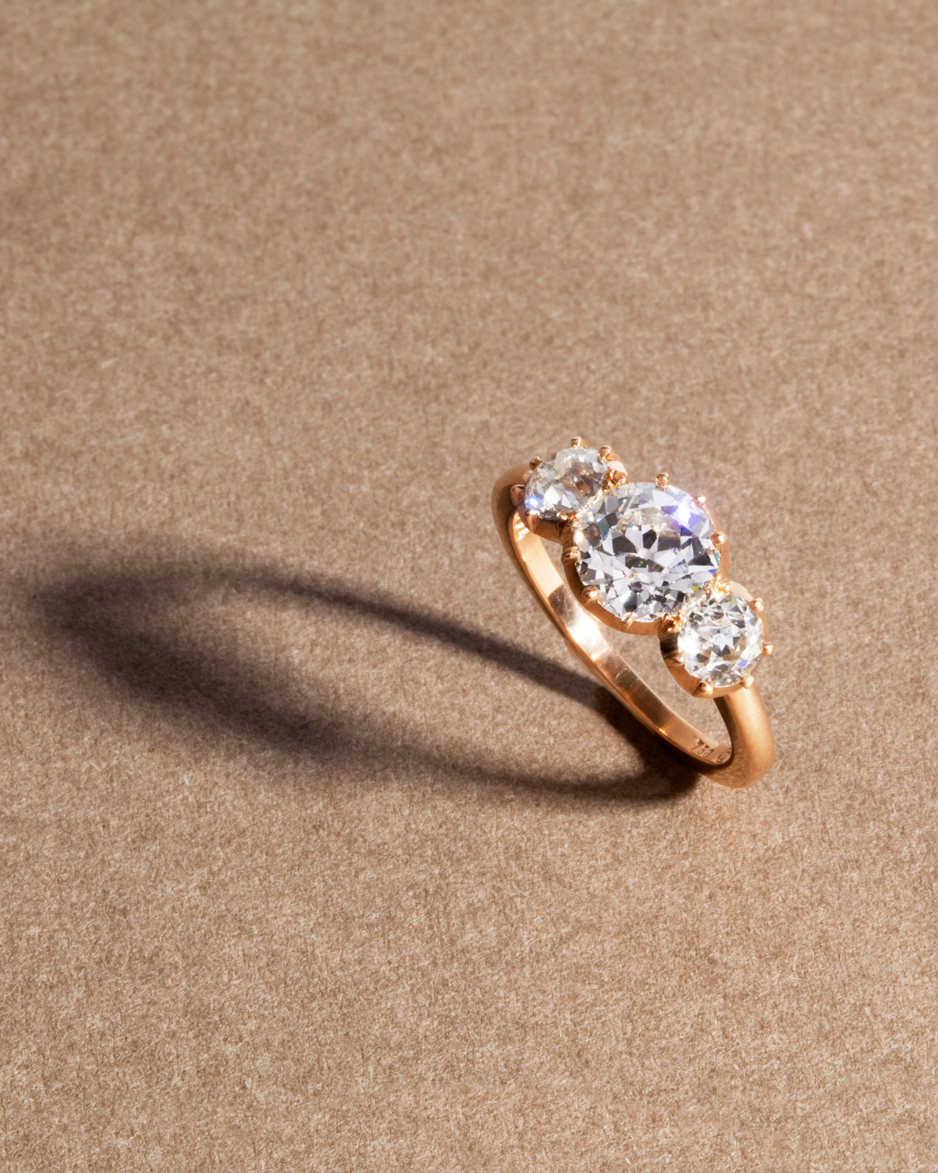 Bell & Bird Signature Cutaway Old European Cut Three Stone Diamond Ring
