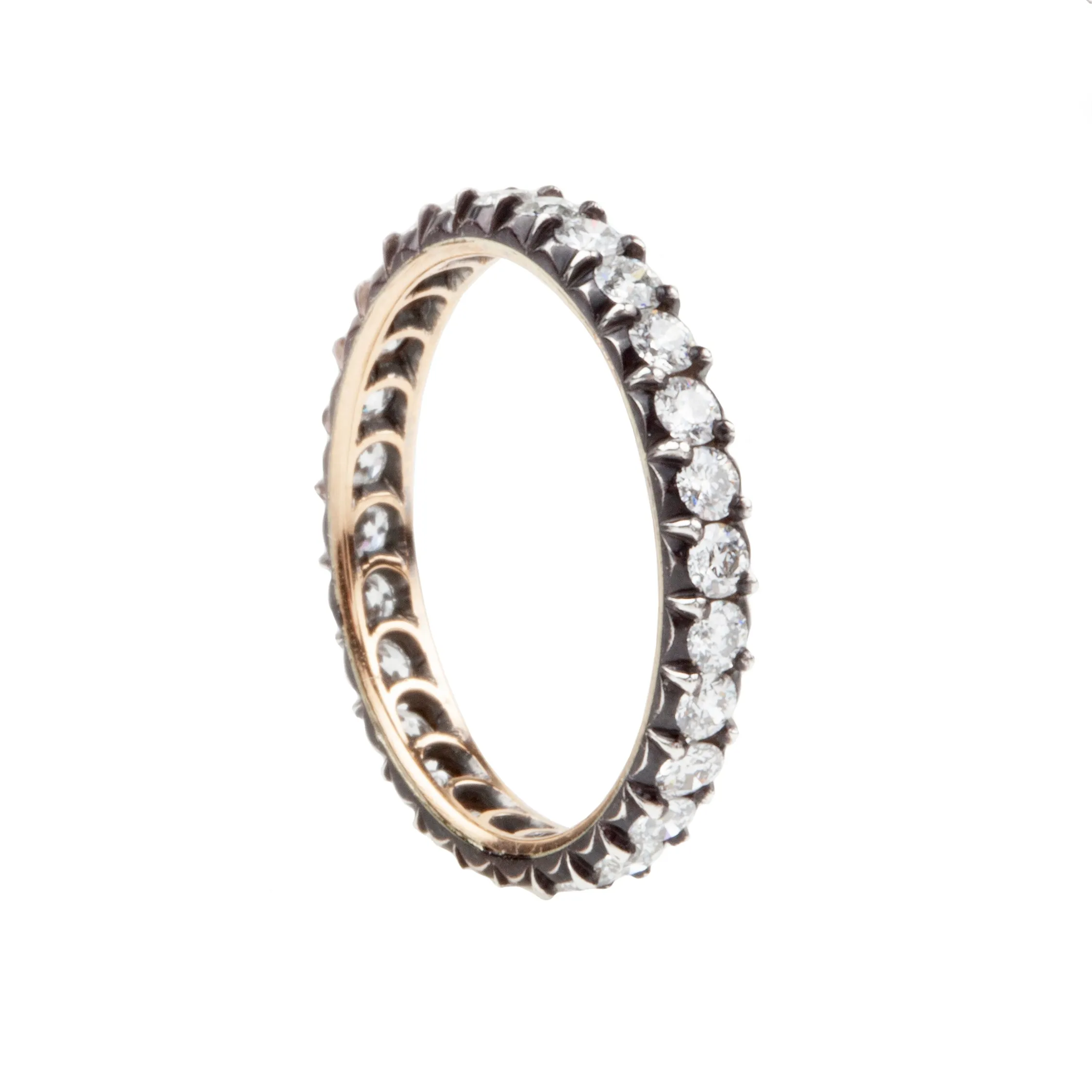 Bell & Bird Signature Miniature Cutaway Silver on Gold Old European Cut Diamond Eternity Band