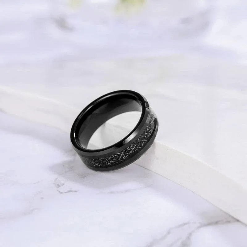 Beveled Tungsten Wedding Band with Silk Inlay