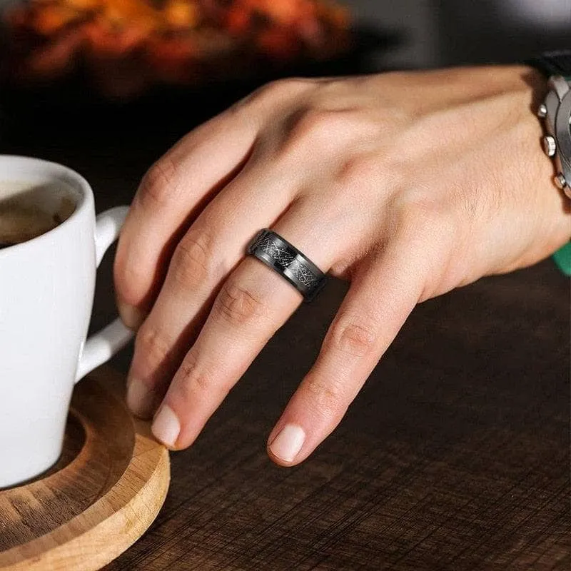 Beveled Tungsten Wedding Band with Silk Inlay