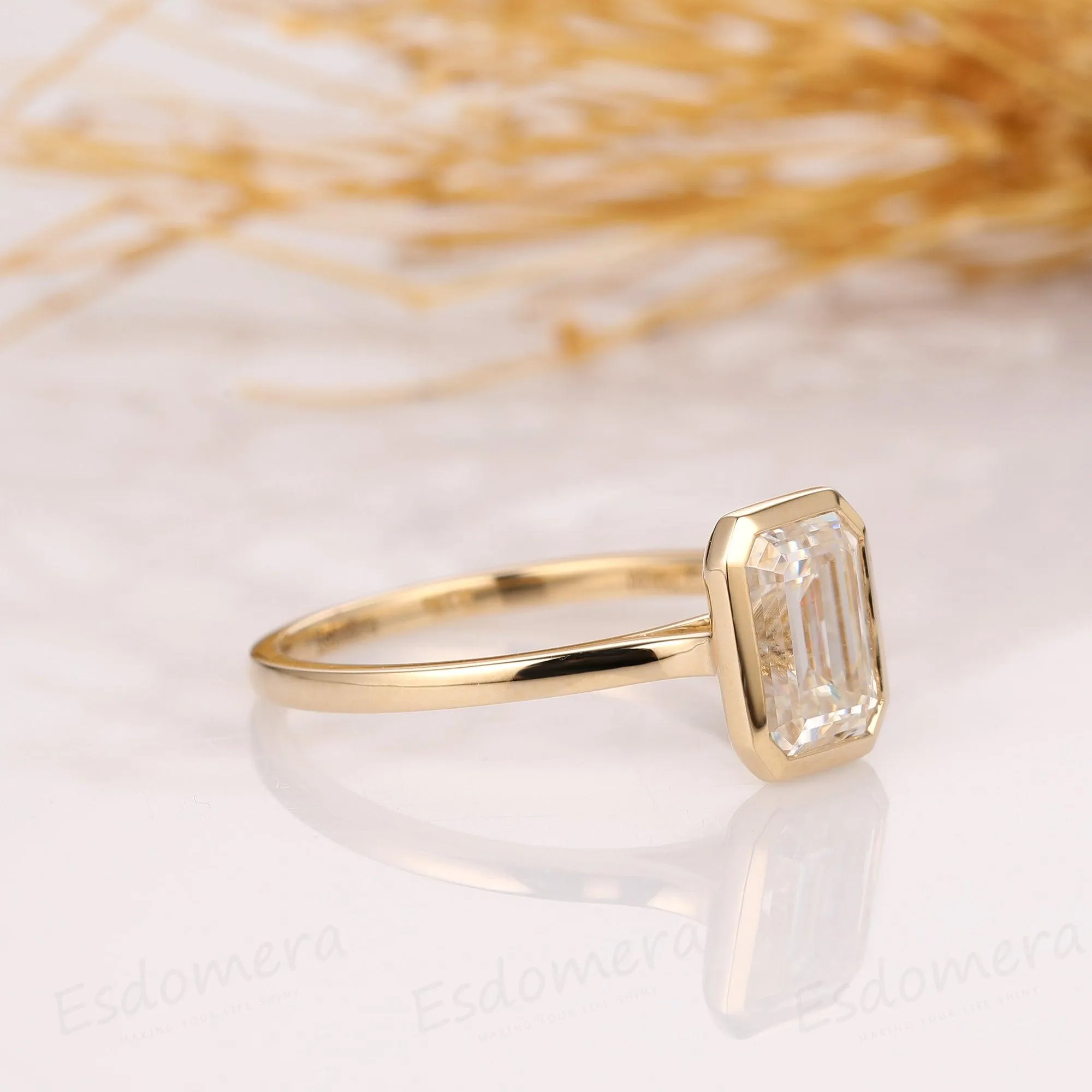 Bezel Set 2CT Emerald Cut Lab Grown Diamond Engagement Ring