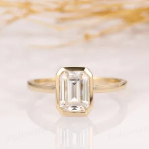 Bezel Set 2CT Emerald Cut Lab Grown Diamond Engagement Ring