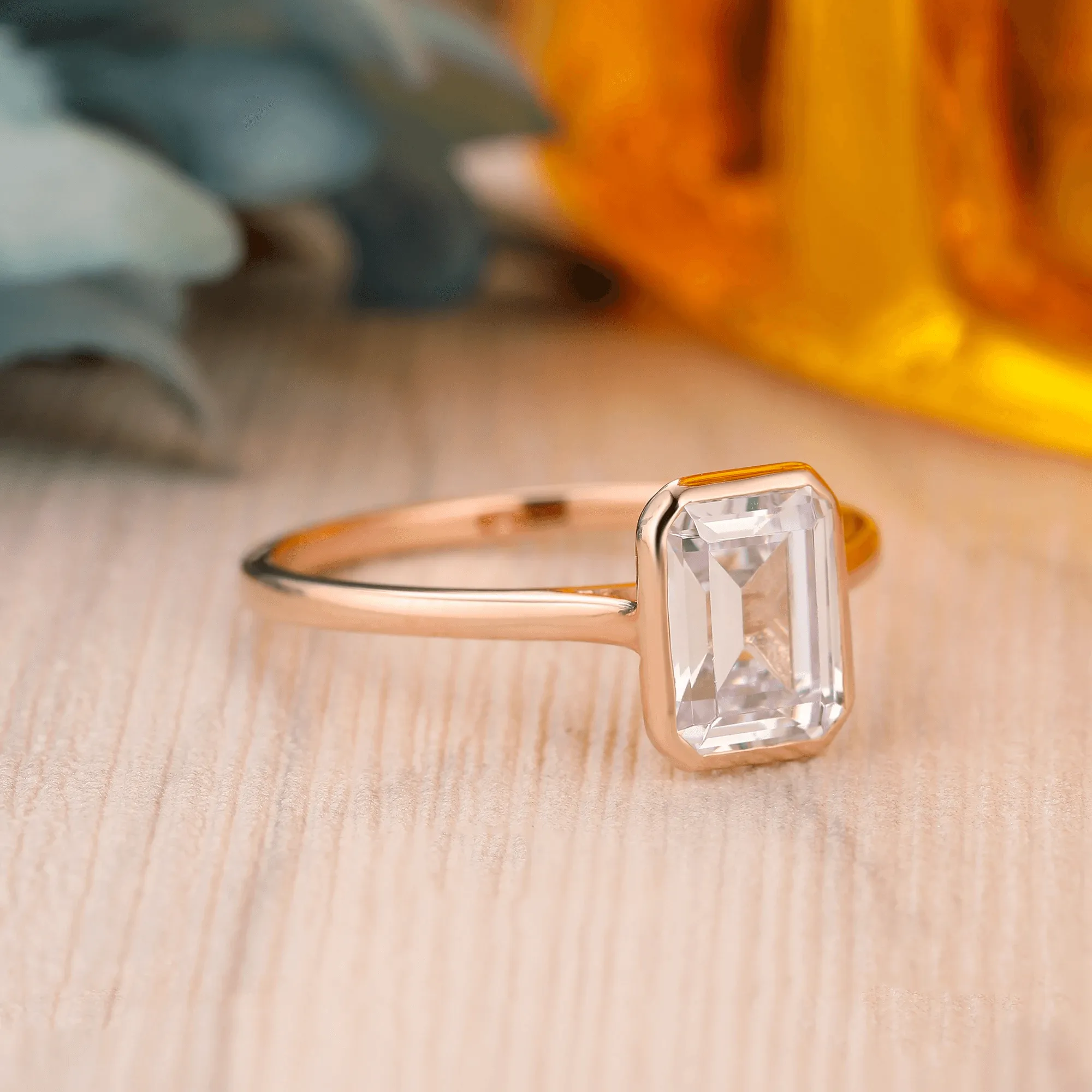 Bezel Set 2CT Emerald Cut Lab Grown Diamond Engagement Ring