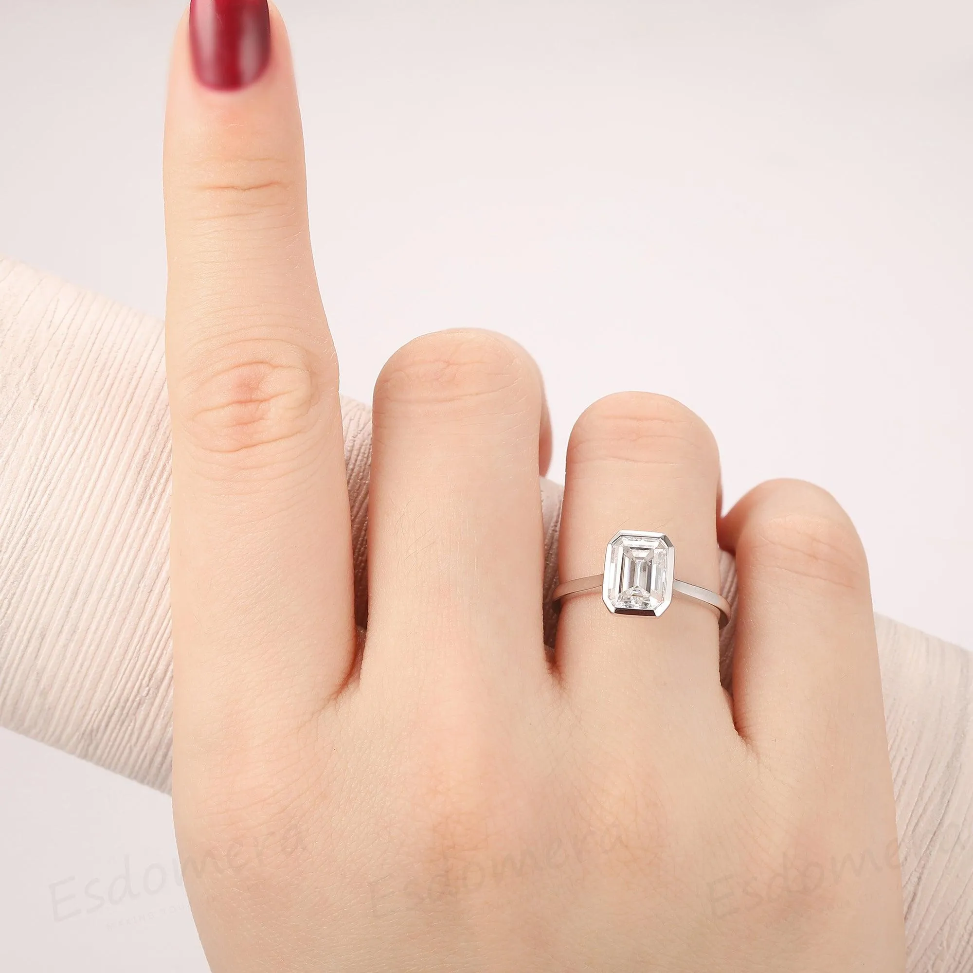 Bezel Set 2CT Emerald Cut Lab Grown Diamond Engagement Ring