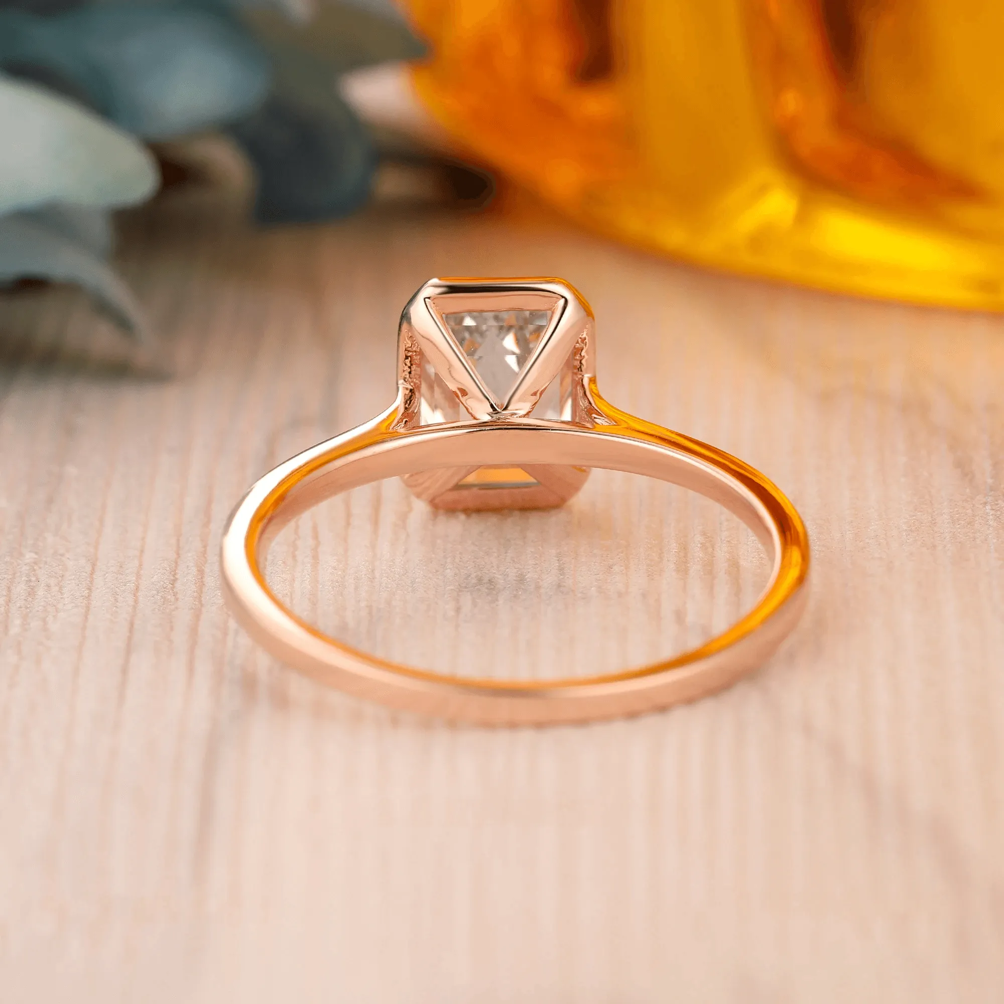 Bezel Set 2CT Emerald Cut Lab Grown Diamond Engagement Ring