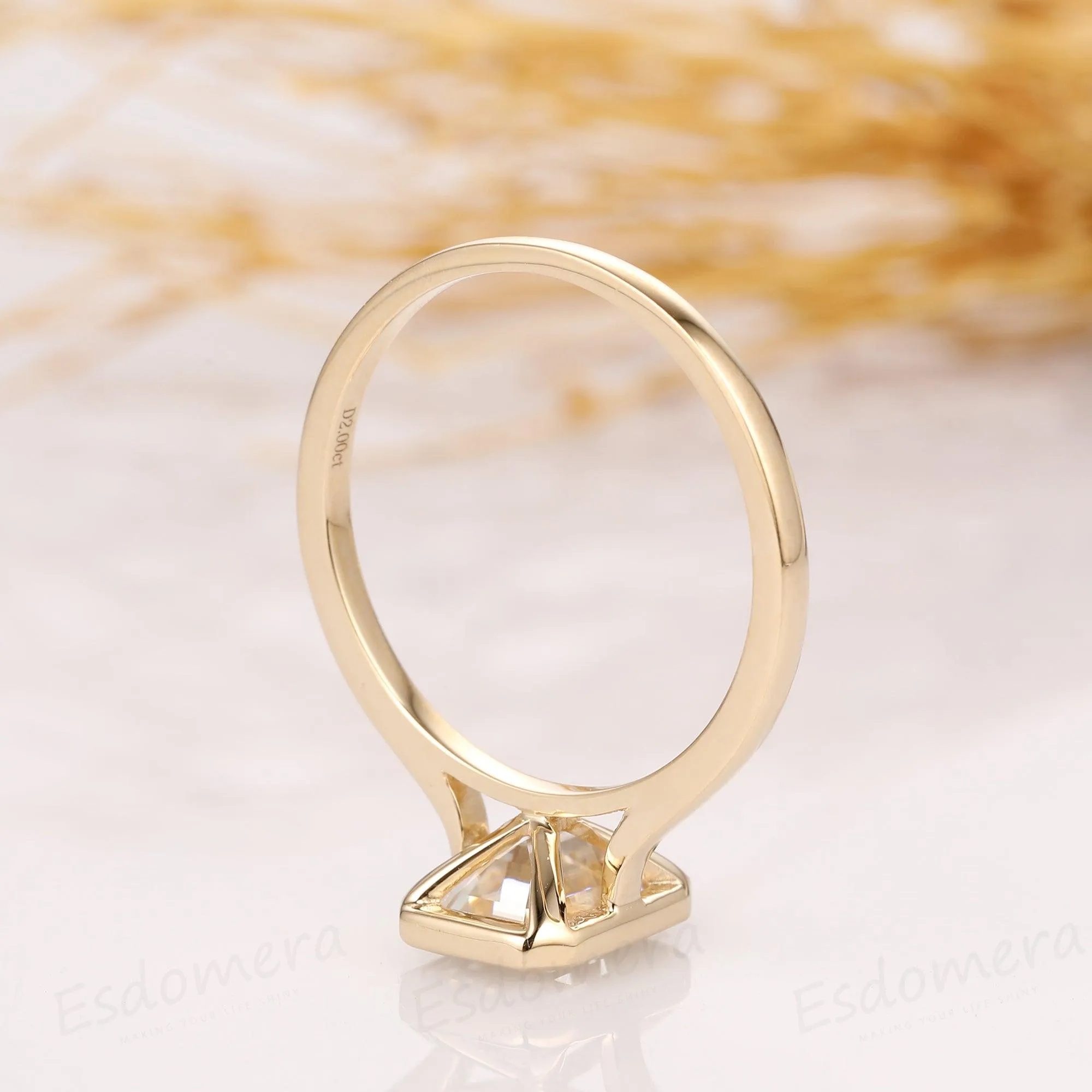 Bezel Set 2CT Emerald Cut Lab Grown Diamond Engagement Ring