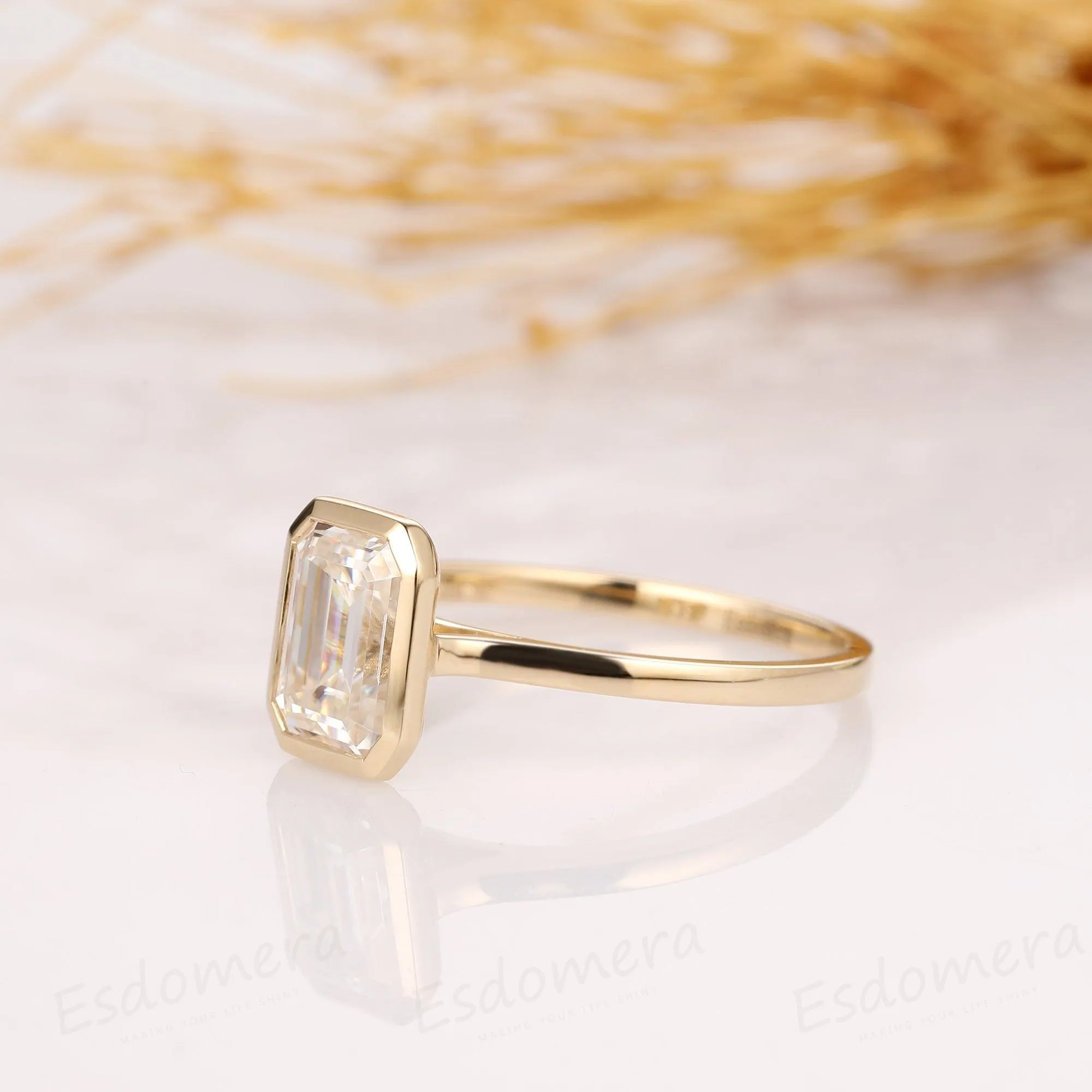 Bezel Set 2CT Emerald Cut Lab Grown Diamond Engagement Ring