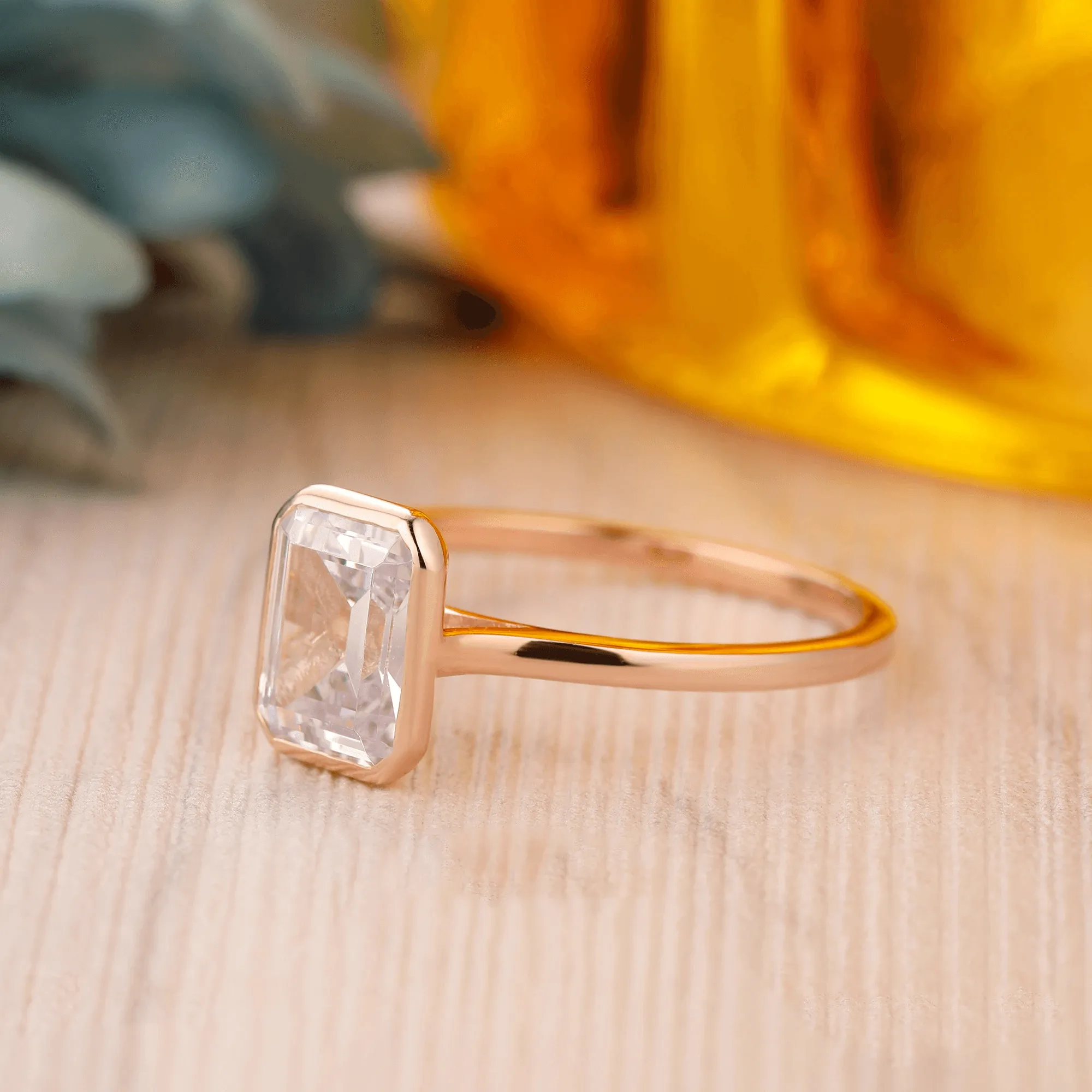 Bezel Set 2CT Emerald Cut Lab Grown Diamond Engagement Ring