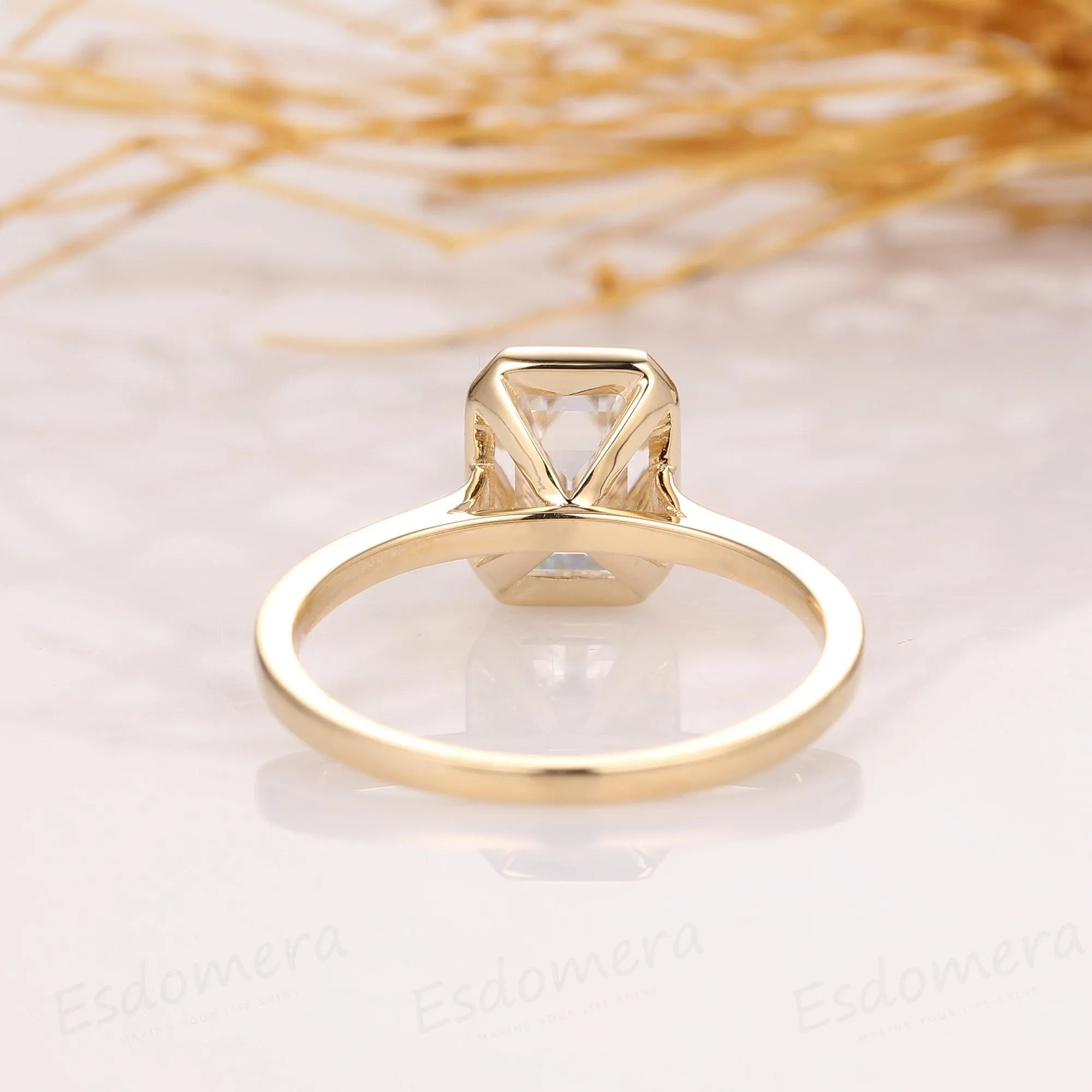 Bezel Set 2CT Emerald Cut Lab Grown Diamond Engagement Ring