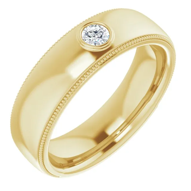 Bezel Set Diamond Men's Ring With Milgrain Accent