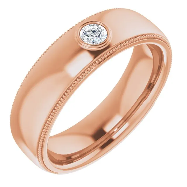 Bezel Set Diamond Men's Ring With Milgrain Accent