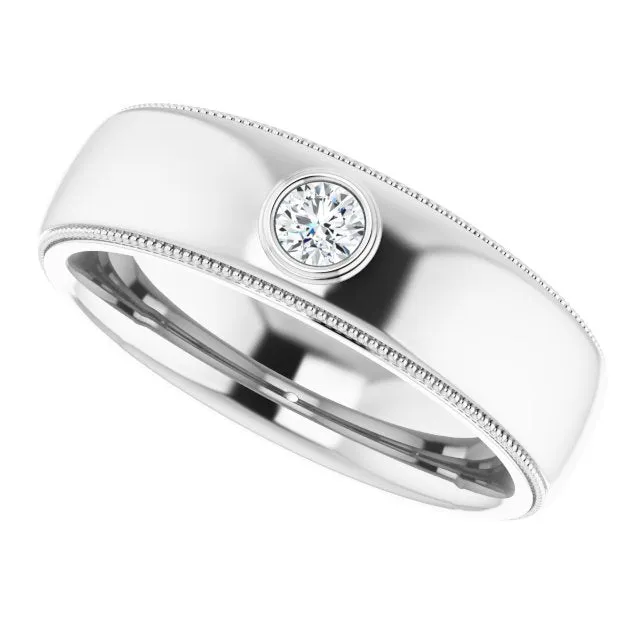 Bezel Set Diamond Men's Ring With Milgrain Accent