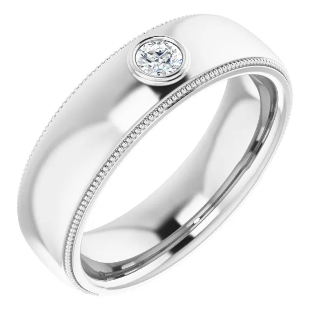 Bezel Set Diamond Men's Ring With Milgrain Accent