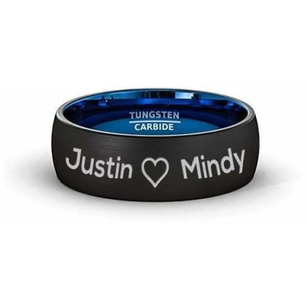 Black & Blue Brushed Center Domed Tungsten Carbide Ring For Him -6mm & 8mm