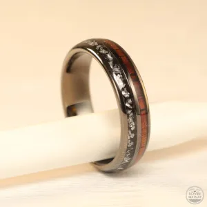 Black Meteorite Ring With Koa Wood Inlay (6mm Width, Comfort Fit)