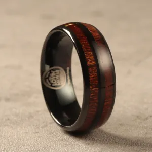 Black Tungsten Carbide Ring with Duo Koa Wood Inlay (8mm Width)