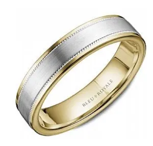 Bleu Royale 14K Two Tone 6mm Brushed Millgrain Center Band