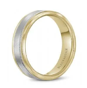 Bleu Royale 14K Two Tone 6mm Brushed Millgrain Center Band