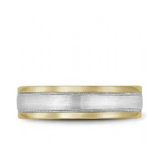 Bleu Royale 14K Two Tone 6mm Brushed Millgrain Center Band