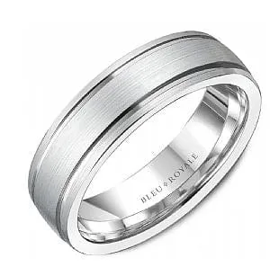 Bleu Royale 14K White Gold 6.5mm Brushed with Grooves Band