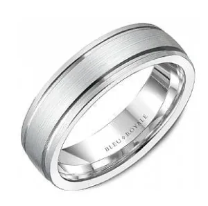 Bleu Royale 14K White Gold 6.5mm Brushed with Grooves Band