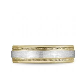 Blue Royale 14K Two Tone Brushed Center Millgrain Stepped Rims Band