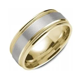 Blue Royale 14K Two Tone Brushed Center Millgrain Stepped Rims Band