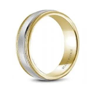 Blue Royale 14K Two Tone Brushed Center Millgrain Stepped Rims Band