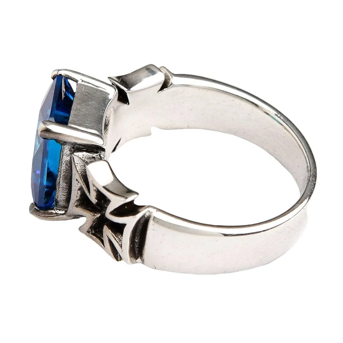 Blue Sapphire Iron Cross Sterling Silver Ring