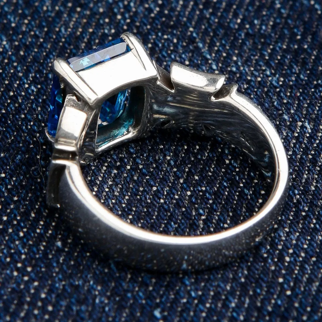 Blue Sapphire Iron Cross Sterling Silver Ring