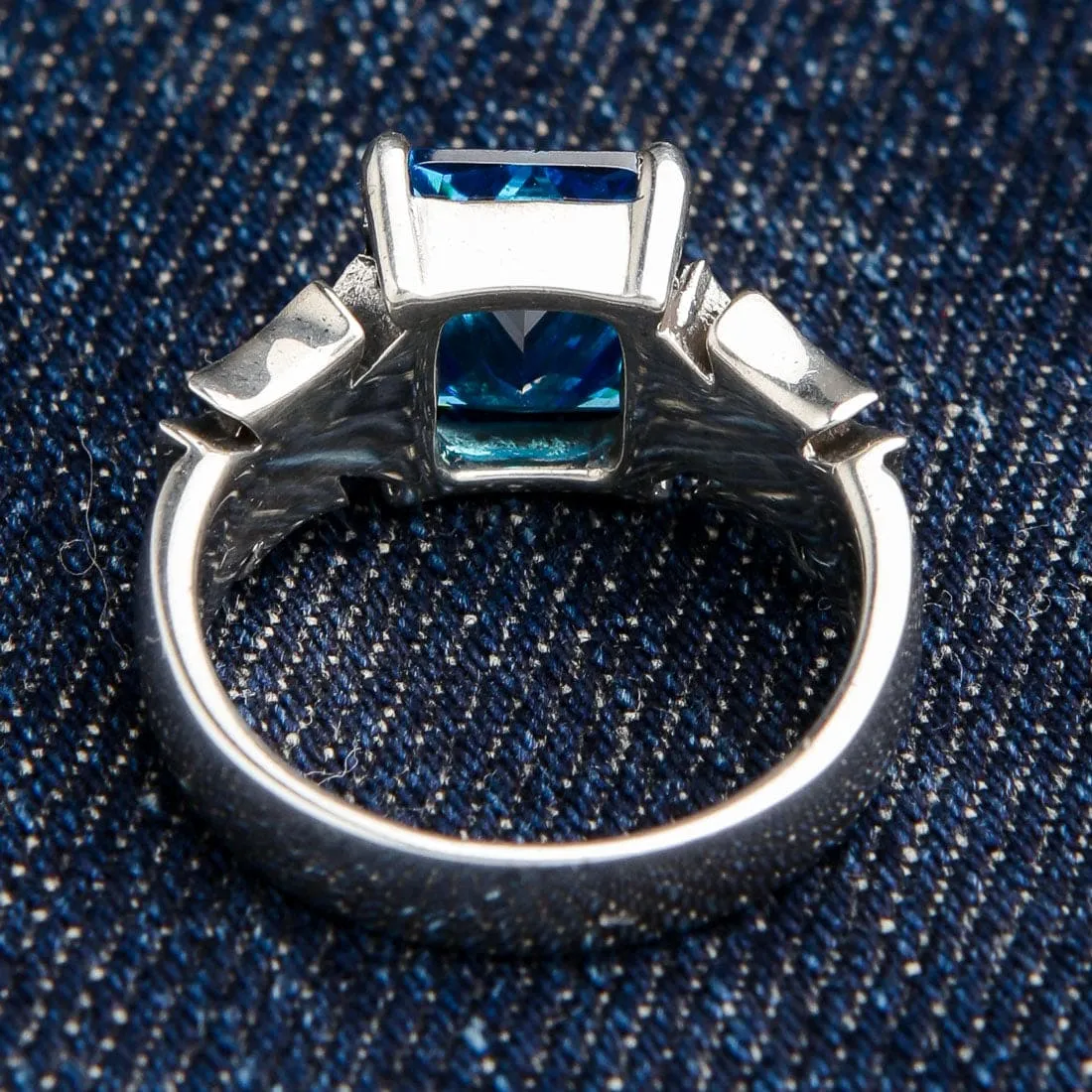 Blue Sapphire Iron Cross Sterling Silver Ring