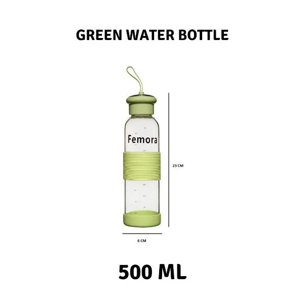 Borosilicate Glass Water Bottle (500 ML, Green)