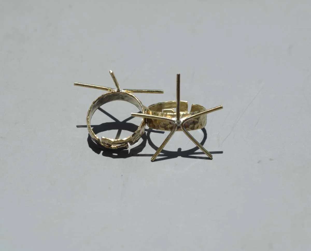 Brass Adjustable Ring Claw Setting For Natural Stones or Whatever with Pattern Mini Hammered Claw 5 Prongs