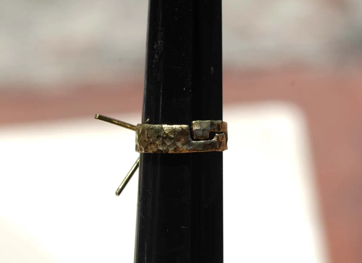 Brass Adjustable Ring Claw Setting For Natural Stones or Whatever with Pattern Mini Hammered Claw 5 Prongs