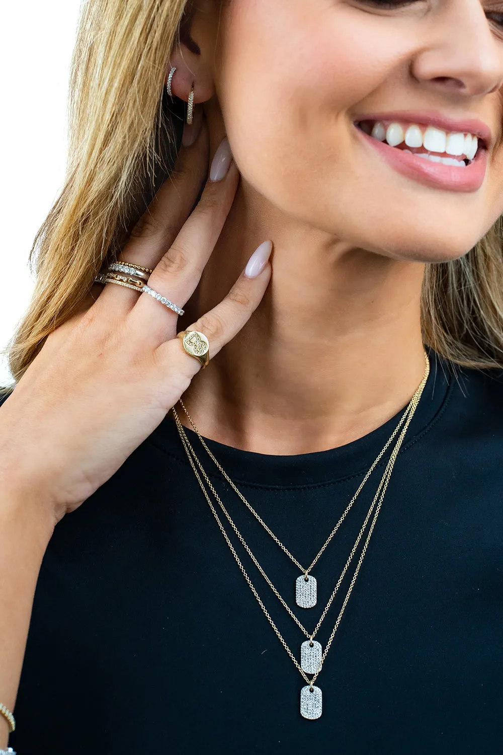 Brushed Gold and Diamond Initial Signet Ring