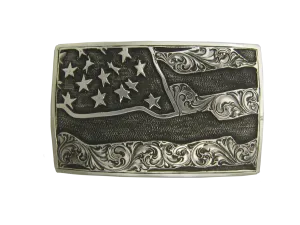 Buckle, American Flag "Old Glory", Hand Engraved Sterling Silver TB-I17