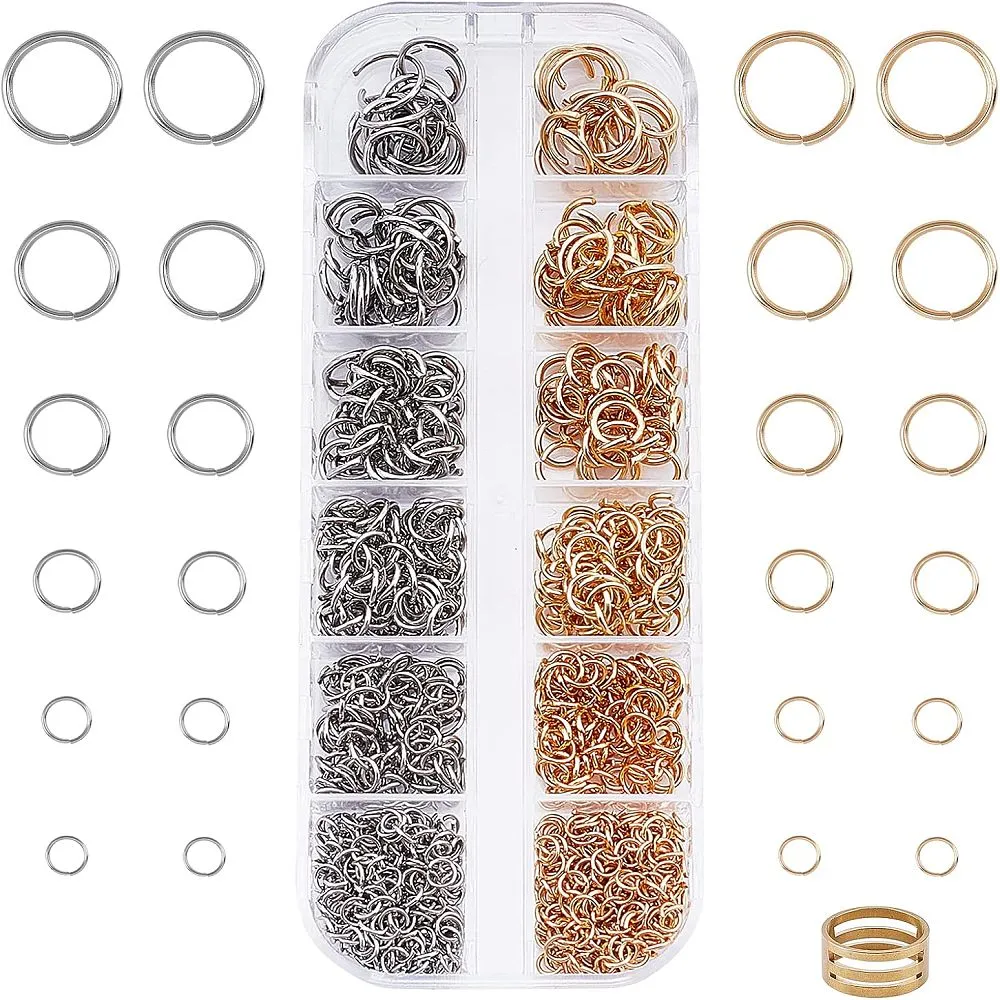 Bulk pack gold & silver plated stainless steel jump rings with jump ring tool - (931 pieces)
