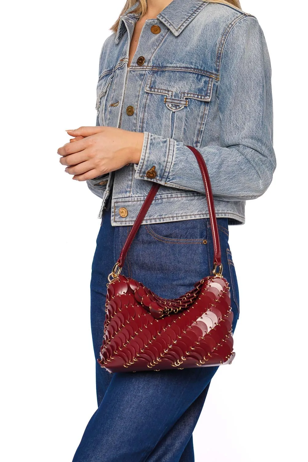 Burgundy Leather Disc Shoulder Bag