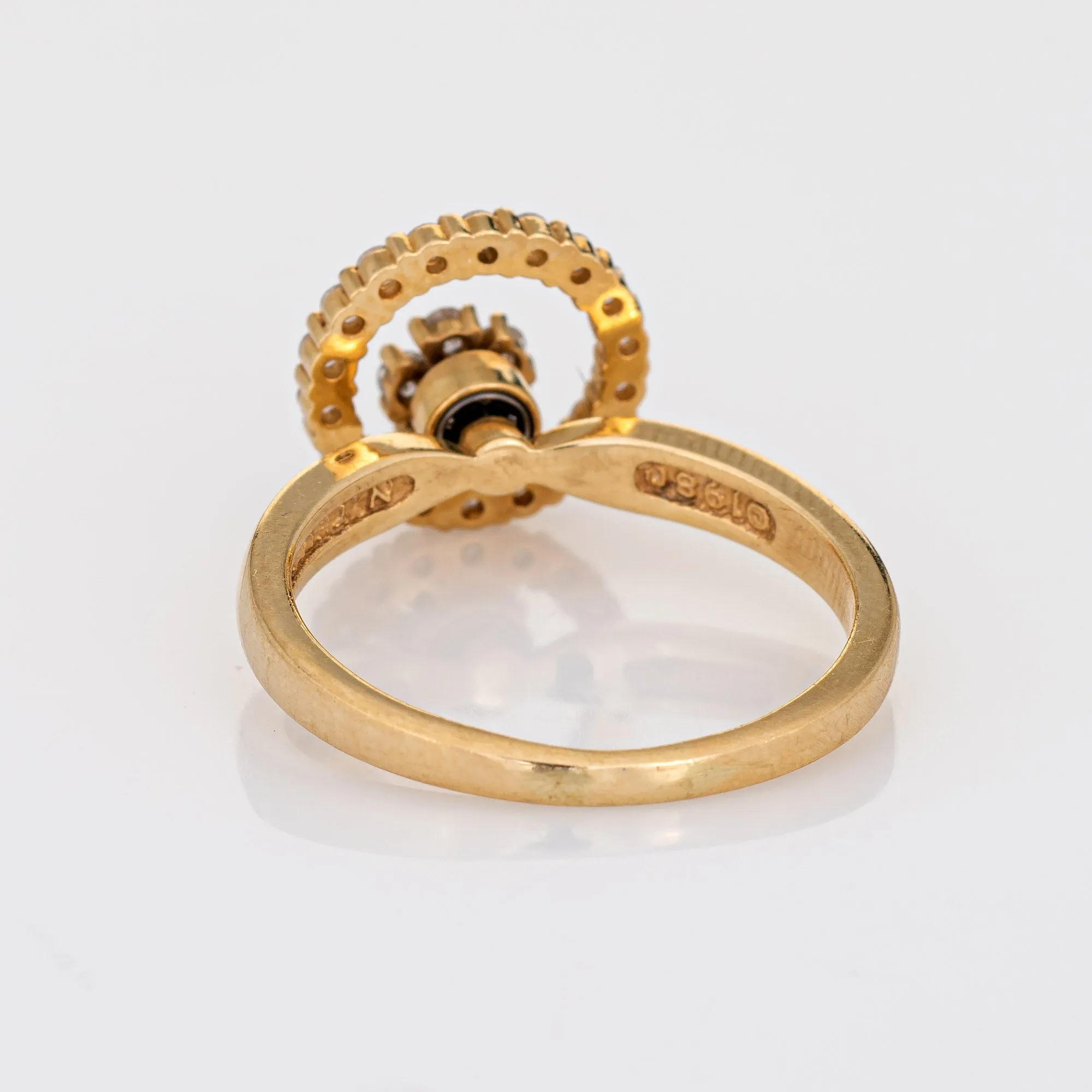 c1980 Vintage N Teufel Diamond Spinning Ring 14k Gold Motion Kinetic Jewelry