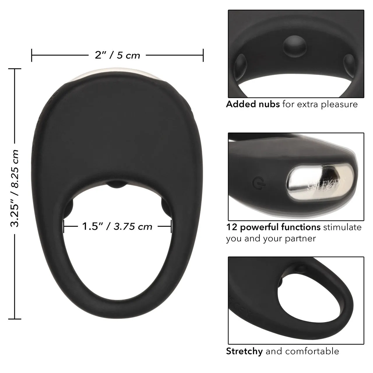 CaleXOtics SILICONE RECHARGEABLE PLEASURE RING Black Turbo Charged Vibrating Cock Ring