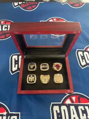Chicago Bulls 6pc Replica NBA Championship Ring Set w/ Display Box